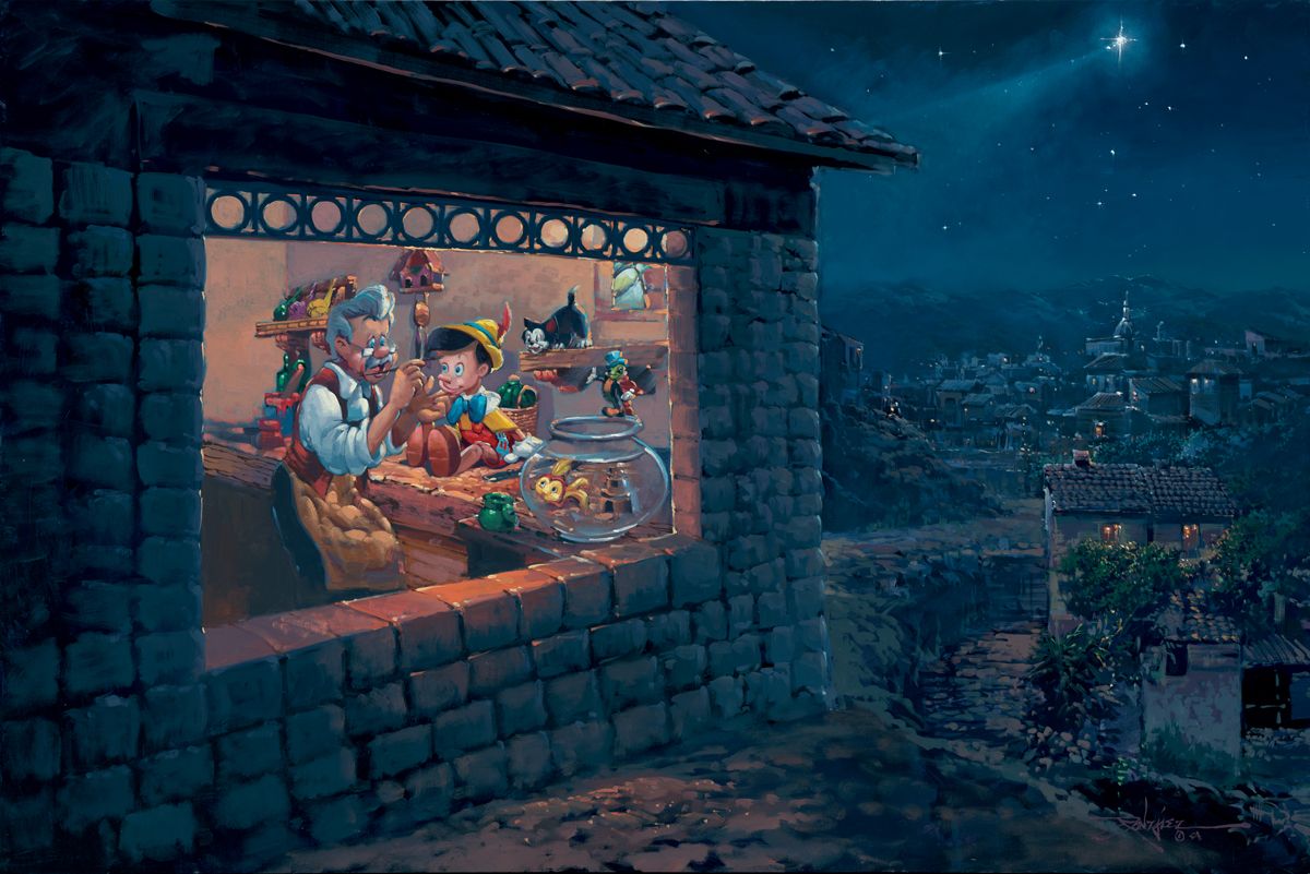 ディズニー 絵画 ピノキオ「ザ・ウィッシング・スター」作品証明書 限定50部 ディズニー ロデル・ゴンザレス ピノキオ「ザ・ウィッシング・スター